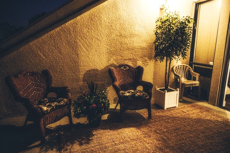Birth center terrace seating at night